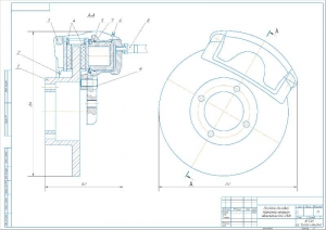 Сборочный чертеж переднего дискового тормозного механизма ВАЗ-2108, А2