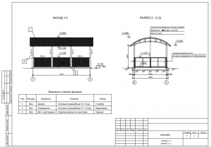 1.	Чертеж конструкции беседки с ведомостью отделки фасадов, А3