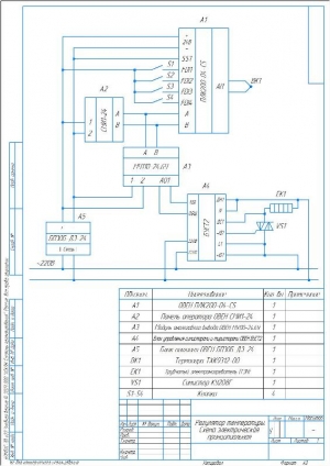 1.	Чертеж принципиальной электрической схемы регулятора температуры, А3