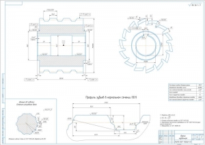 Рабочий чертеж конструкции червячной фрезы для шлицевого вала с прямобочным профилем, А1