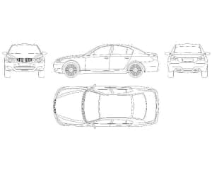 11.	Чертеж вида общего автомобиля легкового BMW m5 в различных проекциях – виды спереди, сбоку, сзади и сверху (формат А1)
