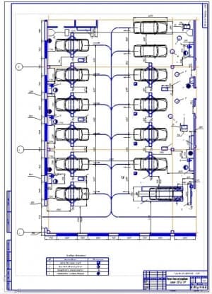 Чертеж проектирования участка детальной разработки зоны технического обслуживания и текущего ремонта легковых автомобилей (формат А1)