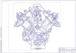 Чертеж вид общий двигатель ЯМЗ-238 (8ЧН13/14)