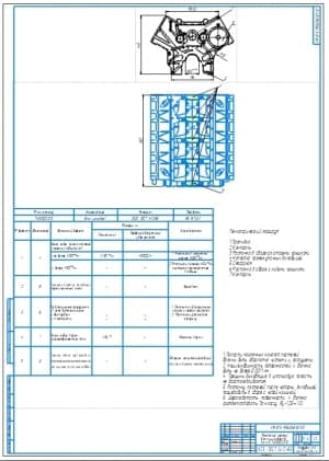 Ремонтный чертеж блока цилиндров КПП автомобиля КамАЗ на формате А1 
