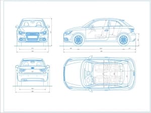 Чертёж общего вида переднеприводного легкового автомобиля Audi A1 