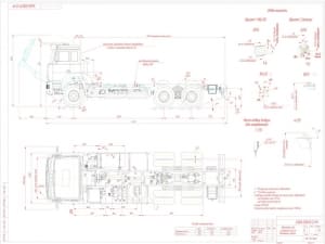 Комплект чертежей длиннобазового шасси на базе грузового автомобиля Урал-63685-0006111-21 выполнен в масштабе 1:20 на формате А1