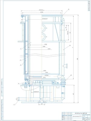 Сборочный чертёж кристаллизатора вертикального типа для вакуумно-дуговой печи выполнен на формате А1