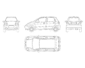 13.	Чертеж общего вида автомобиля легкового Daewoo Matiz в различных проекциях – виды спереди, сбоку, сзади и сверху (формат А1)