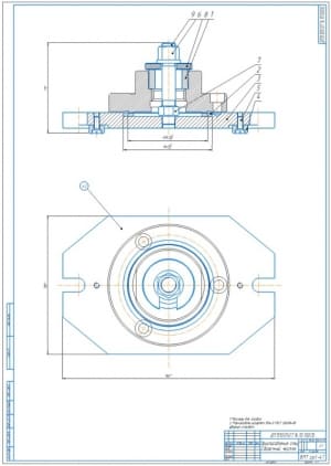 Сборочный чертеж приспособления для зажима деталей при сверлении отверстий на многооперационном станке ОЦ1И-21 на формате А1 