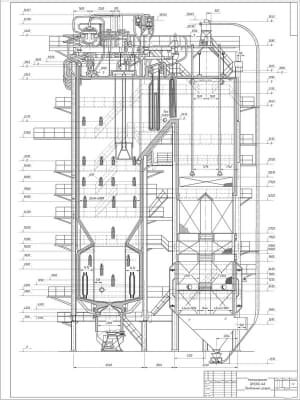Комплект чертежей вертикально-водотрубного парового котла П-образной компоновки модели БКЗ-320-140 в масштабе 1:50 на форматах А1