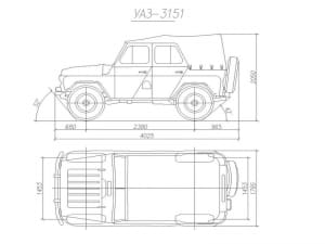 Чертёж общего вида двухосного грузопассажирского автомобиля повышенной проходимости УАЗ-3151