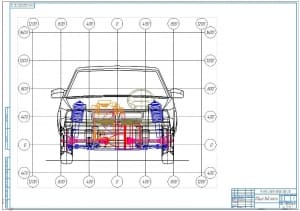 Чертежи общих видов шасси полноприводного гибридного грузопассажирского легкового автомобиля в масштабе 1:5 на форматах А2×3 и А1