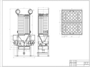 Чертёж общего вида промышленного всасывающего рукавного фильтра модели СМЦ-100-1 для очистки технологических газов