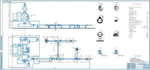 Сборочный чертеж пневматической установки А2х3 в двух проекциях 