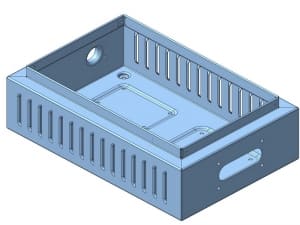 Объёмный чертеж 3D-модель металлического корпуса электрического настенного распределительного щита наружного монтажа