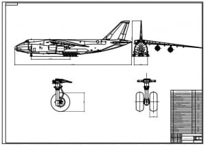 Чертеж тяжелого самолета АН-124 в сборе в двух проекциях