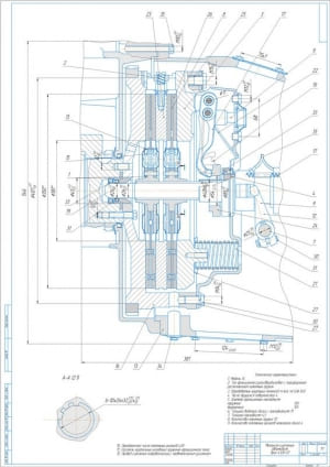 Сборочный чертеж фрикционного двухдискового механизма сцепления автомобиля Урал 4320-010, А1