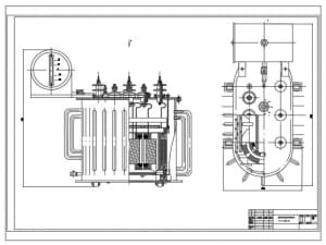 Технический чертеж конструкции трехфазного двухобмоточного трансформатора ТМ-560/6