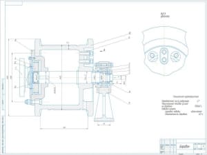 Технический чертеж барабана грузовой лебедки крана, А1