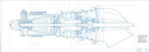 Конструктивный чертеж турбовального двигателя типа ТВ3-117, А1х4