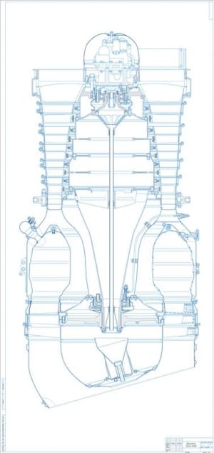 Технический чертеж газотурбинного подъемного двигателя РД 36-35 ФВ, А1х3