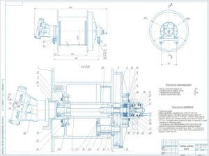 Чертеж сборочный главной грузовой лебедки автокрана, А1