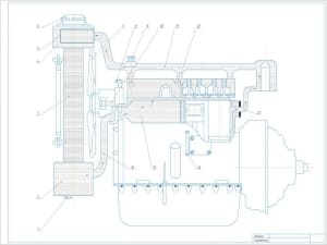 Конструктивный чертеж системы охлаждения дизеля типа СМД-21