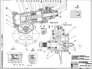 Чертеж конструкции рулевого управления с гидравлическим усилителем автомобиля ЗИЛ-130, А1