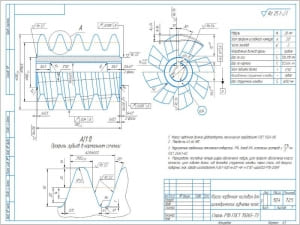 Рабочий чертеж модульной чистовой червячной фрезы для обработки цилиндрических зубчатых колёс, А1