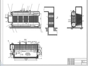 Технический чертеж конструктивной разработки парового котла модели ДЕ-25-14-225