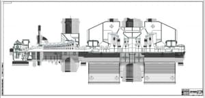 Рабочий чертеж конструкторской разработки теплофикационной двухцилиндровой паровой турбины модели Т-130(160)-12,8, А1х3