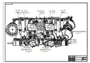 Технический чертеж конструкции панели гидроагрегатов вертолета типа Ми-8МТВ-1