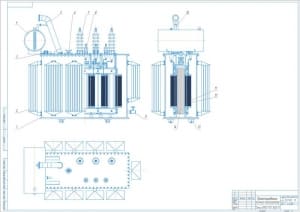 Чертеж конструкции трехфазного масляного трансформатора типа ТМ-4000/35, А1
