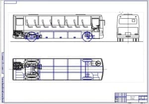 Чертеж вида общего пассажирского автобуса, в 3х проекциях (формат А1)