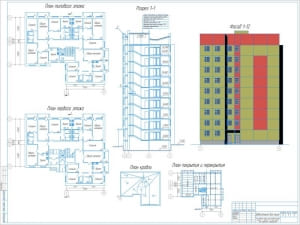 Строительный чертеж девятиэтажной блок-секции жилого дома
