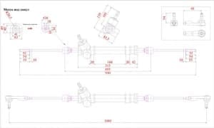Сборочный чертеж рейки рулевой автомобиля Ока с указанием основных параметров конструкции и места под хомут (формат А1)