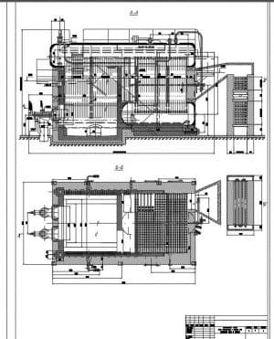 Чертеж конструкции парового двухбарабанного котла типа ДКВР-6,5-13-250