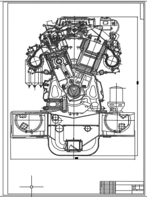 Чертеж конструктивной разработки судового дизельного двигателя модели 16ЧН 26/26-Д49
