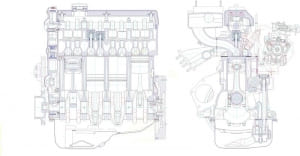 Чертеж конструкции дизельного двигателя типа ВАЗ-341 в разрезе