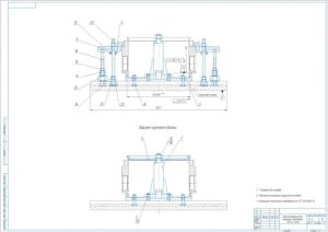 Технический чертеж приспособления для токарной обработки с вариантом крепления детали, А1