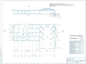 Строительный чертеж производственного корпуса, с экспликацией помещений: кузнечно-медницкий участок