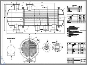 Сборочный чертеж горизонтального многоходового теплообменника типа ТКГ