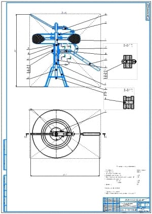 Сборочный чертеж стенда для разбортовки колес А1 с техническими характеристиками