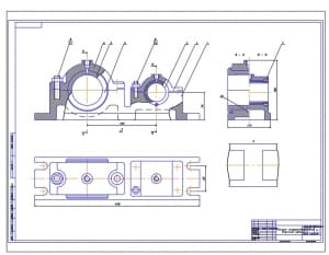 Сборочный чертеж подшипниковой опоры скольжения для установки двух валов, А1
