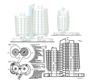 1.	Чертеж многоэтажного здания гаража для легковых автомобилей с планом 1-го и типового этажа