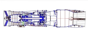 Чертеж общего вида авиационного двигателя модели РД-33