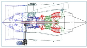 Чертеж общего вида авиационного двигателя модели РД-14