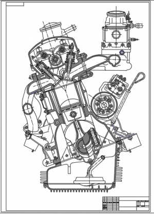 Сборочный чертеж двигателя автомобиля Москвич-2140 (8,2-7), А1