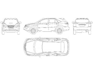 20.	Чертеж вида общего автомобиля легкового Lexus RX 300 в различных проекциях – виды спереди, сбоку, сзади и сверху (формат А1)