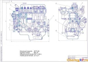 Сборочный чертеж двигателя ЗМЗ-4042.10 со следующими техническими характеристиками